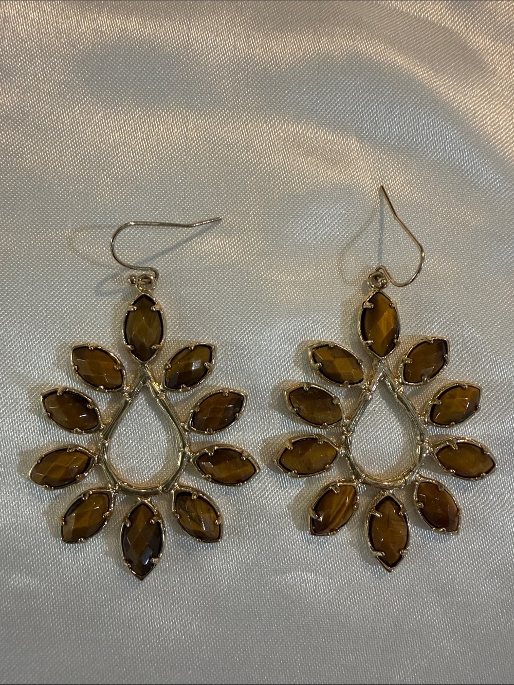Gold-Tone Brown Tiger Eye Teardrop Dangle Earrings